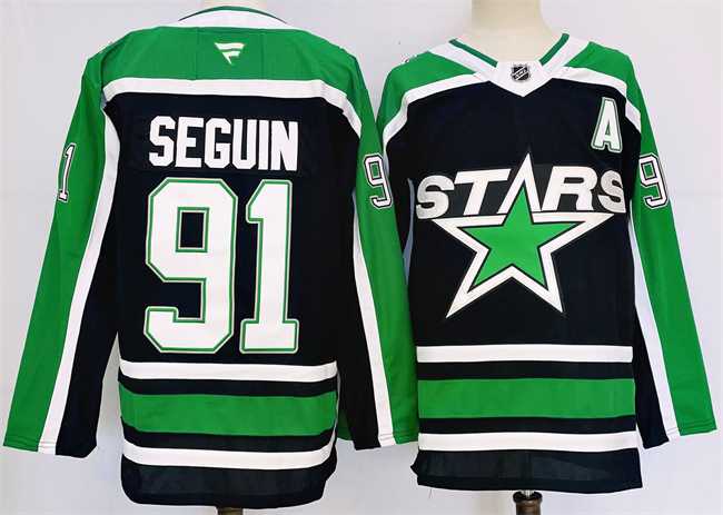 Mens Dallas Stars #91 Tyler Seguin Black 2024-25 Reverse Retro Stitched Jersey